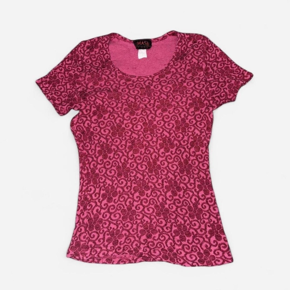Smash By O.G. Shirt Womens Small Pink Floral Scoop Terry Stretch Fitted Y2K